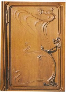 Detail of an Art Nouveau cupboard door designed by Eugène Gaillard, with characteristic ‘whiplash’ motif